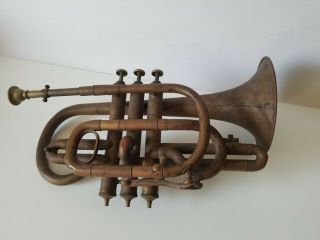 Vintage Unusual Brass Instrument.  Possibly A Flugelhorn