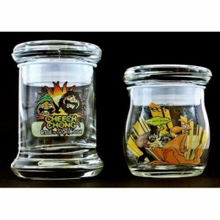 2 Cheech And Chong Collectible Glass Jars Stash Limited Edition Bud Weed