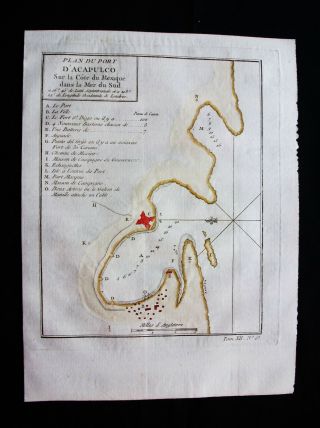 1754 Bellin Orig.  Map Central America,  Acapulco,  Mexico,  Guerrero,  Pacific Ocean