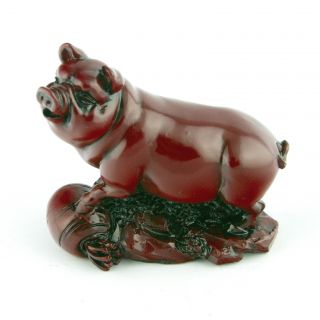 Chinese Zodiac Pig Statue Boar Figurine Feng Shui Animal Redwood Color 4in