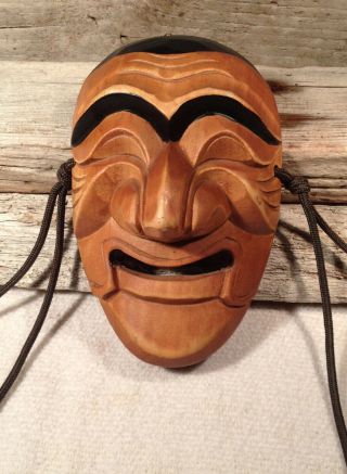 Vintage Hand Carved Wood Comedy Decorative Wall Hanging Mask 6.  5 X 4.  5