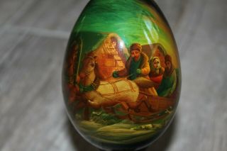 Vintage Russian Hand Painted Wooden Wood Egg with stand 2