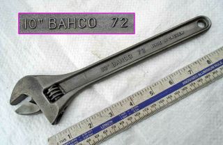 Vintage 10 " Bahco Of Sweden No:72 Adjustable Crescent Wrench Vgc Old Tool