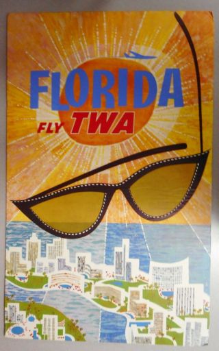 1960 Litho David Klein Fly Twa Florida Travel Poster 40 " X 25 " Retro