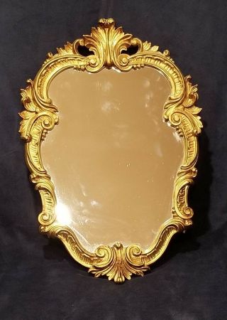 Vintage Gold Plastic Ornate Victorian Style Wall Vanity Mirror Marked Italy 19 "
