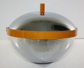 Vintage Chase Chrome Ice Bucket Bakelite Handle Art Deco 1930s Russel Wright