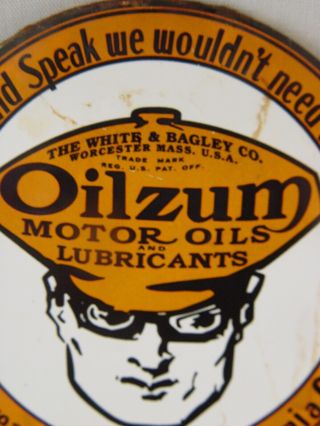 Oilzum Motor Oil 2 - Piece Porcelain Advertising License Plate Topper Attachment 2