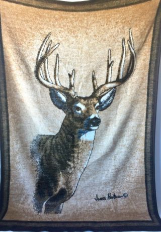 Vtg Biederlack Stadium Cabin Blanket Camp Hunting Throw Deer Buck Usa Hautman