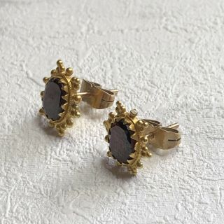 Antique Georgian Ornate Gold Flat Cut Garnet Earrings 3