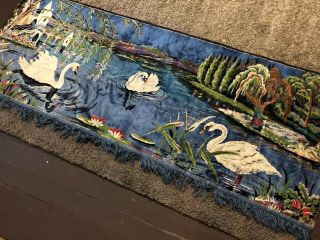 Vintage Velvet Swan Lake Wall Tapestry 24” X 66” Lily pads Castle 2