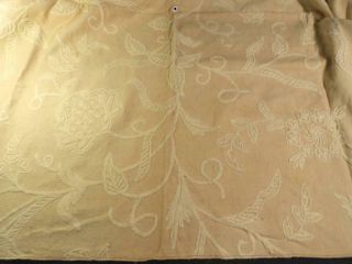 Vintage Tambour Hand Embroidered Wool Crewel Fabric,  50 " X44 ",  Cream Tone On Tone