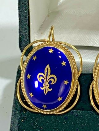 Elegant Rare Antique French Empire Enamel & 14K Gold Fleur De Les Earrings 3