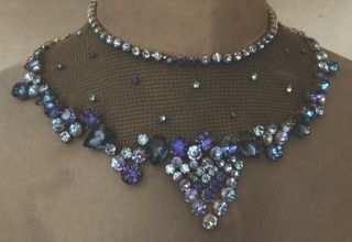 Stunning Vintage 1950s Collar Necklace Glass Stones Attributed To Christian Dior