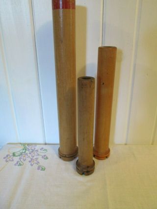 3 Huge Vintage Antique Industrial Wood Spindles Spools 1 Hunter Bowen 1 Terma Co