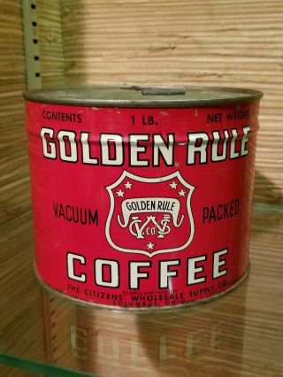 Rare Full Whole Bean Golden Rule Blend Advertising Tin Coffee Can Columbus Oh
