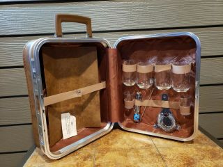 Vintage Brown Travel Bar Suitcase With Accessories Key 14 " ×12 " ×6 " Quality