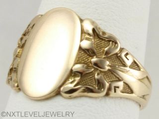 Antique Signed C1900 Victorian 10k Solid Gold Ladies Wedding Bow Signet Ring