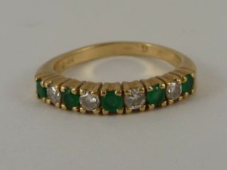 Vintage Estate 18k Yellow Gold Diamond & Emerald Ring Size 6