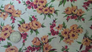Vintage Feedsack Feed Sack Fabric Shades Of Gold & Red Floral On Cream