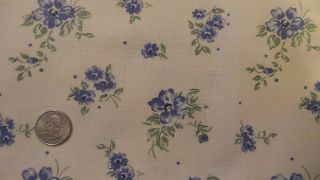 Vintage Feedsack Feed Sack Fabric Shades Of Blue Floral & Dots On Cream