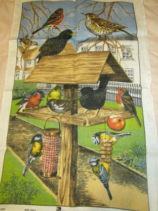 Vtg Linen Dish Towel Birds Royal Society For The Protection Of Birds Made In Uk