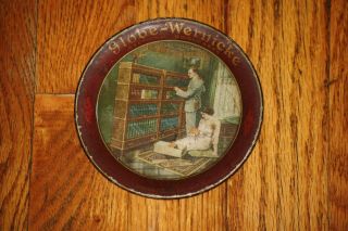 Antique Globe Wernicke Barrister Bookcase Advertising Tin Tip Tray Brookville Pa