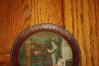 Antique Globe Wernicke Barrister Bookcase Advertising Tin Tip Tray Brookville PA 3