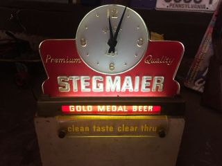 Vintage 1940’s Stegmaier Steg Beer Cash Register Clock Sign Light W/ Box