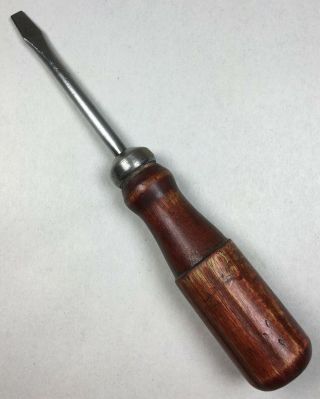 Vintage Unbranded 7 - 1/2 " Wooden Handle Slotted Flat Head Screwdriver Tool
