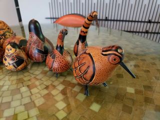 12 Vintage Carved Wood Folk Art Gourd Bird Peru Mid Century Modern Ethnic Decor