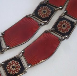 Vintage David Andersen Norway Sterling Silver Red Black Enamel Necklace