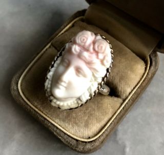 Vintage Angel Skin Coral Carved Cameo Ring