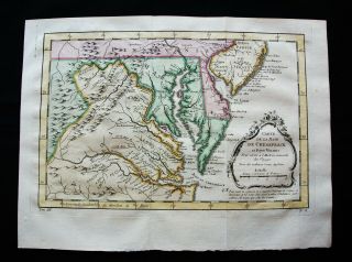 1754 Bellin: Orig.  Map Of North America,  Usa,  Chesapeake Bay,  Maryland,  Virginia