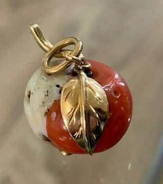 Antique Vintage 18ct Gold & Coral Apple / Peach Fruit Pendant Charm
