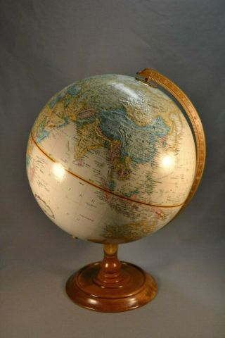 Vintage Replogle World Classic Series 12 " White Raised Globe Wood Base Ussr