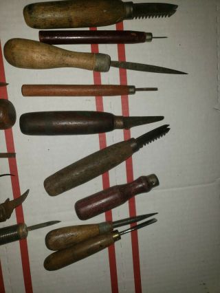 Vintage Antique Wood Handle Tools.  Leathering Etc 3