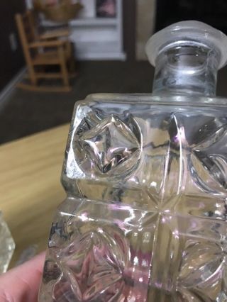 Two Vintage Crystal Glass Diamond Design Square Liquor Whiskey Bottles Decanters 2