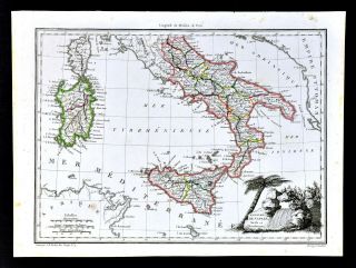 1812 Malte Brun Lapie Map South Italy Kingdom Of Naples Sicily Sardinia Malta
