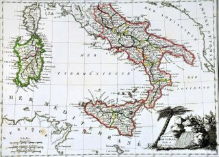 1812 Malte Brun Lapie Map South Italy Kingdom of Naples Sicily Sardinia Malta 3