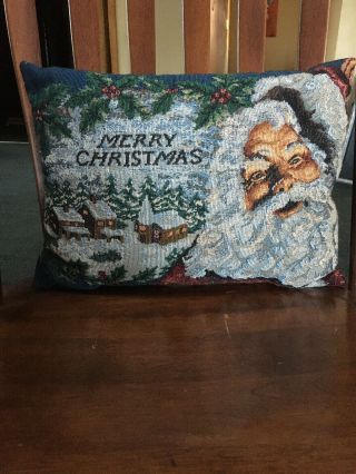 Vintage Christmas Pillow Santa Claus Needlepoint
