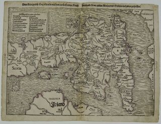 England Ca 1550 Antique Map Great Britain Ireland Sebastian Munster