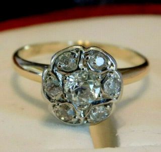 Art Deco Platinum 14k Gold.  40ctw Old Mine Cut Diamond Daisy Engagement Ring