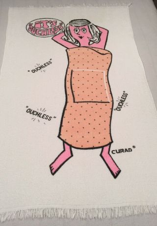 Vintage Advertising Curad Beach Towel Ouchless Lady Pink Funny Promotional 3