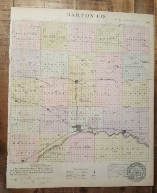 Antique Colored Map - Barton Or Comanche County - 1887 Kansas Atlas