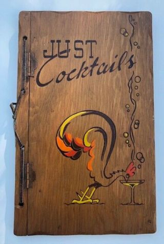 Vintage 1939 Just Cocktails 1st Edition Wood Cover Recipe Bar Book - 55 Pages