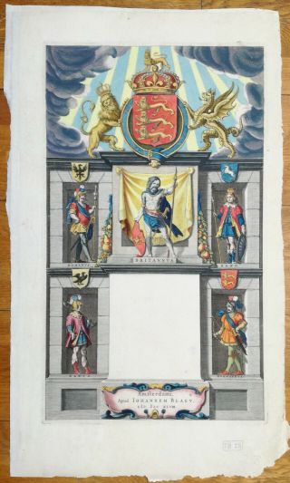 Blaeu: Huge Engraved Title Page Atlas Great Britain - 1648