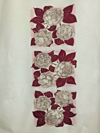 Vintage Printed Tablecloth with Taupe Gray Roses on Pink and Burgundy Border 3