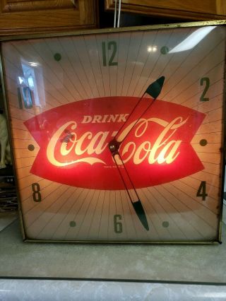 Vintage Coke Cola Lighted Fishtail Clock
