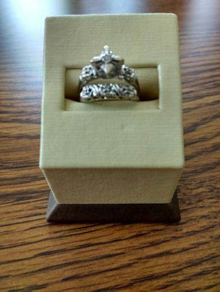 Vintage 14k White Gold Art Deco Diamond Wedding Engagement Band Ring Set
