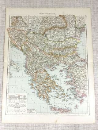 1898 Antique Map Of The Balkan Peninsula Old Europe 19th Century Victorian